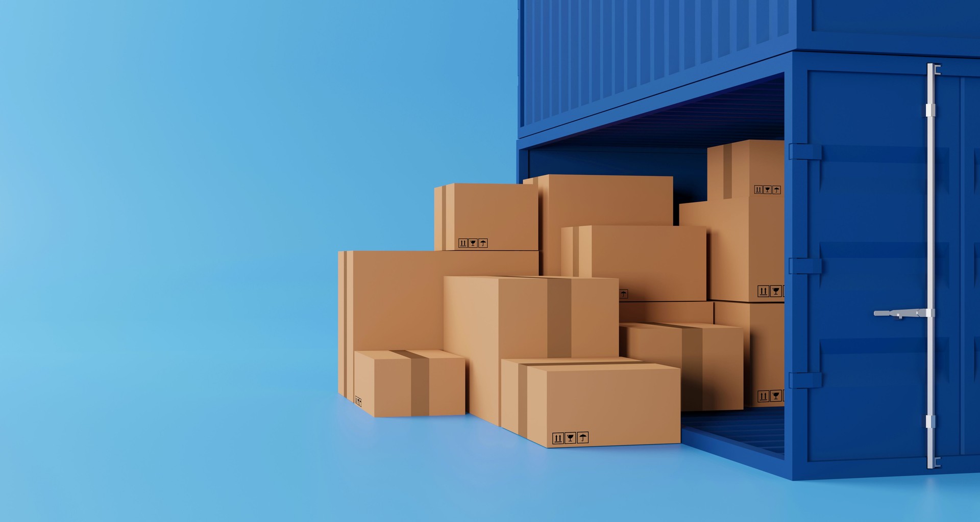 Brown box stacking and container box with copy space. Logistic and shipping business service. 3d illustration